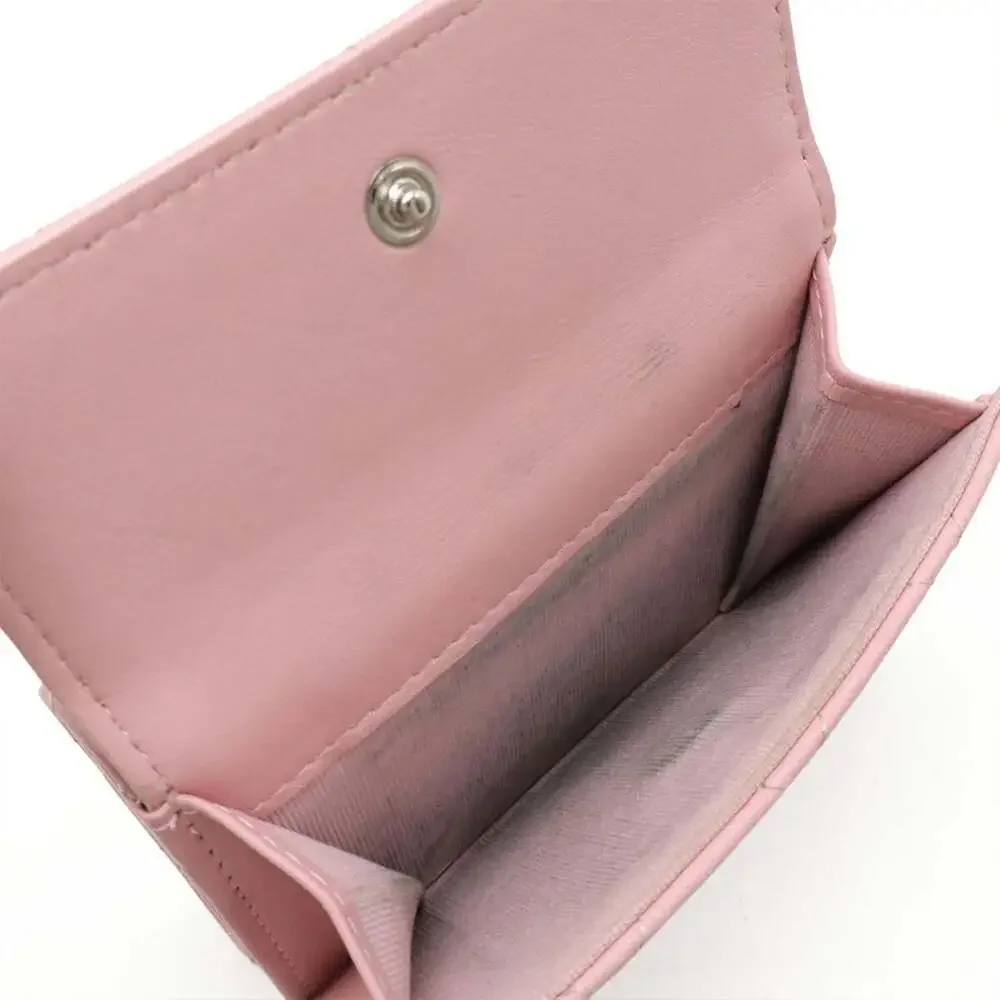 CHANEL Pink Leather Logo Wallet